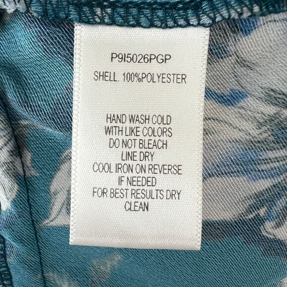 PARKER Blue White Top Floral Puff Sleeve Pleated Drawstring Split Neck Size XS - Picture 9 of 10